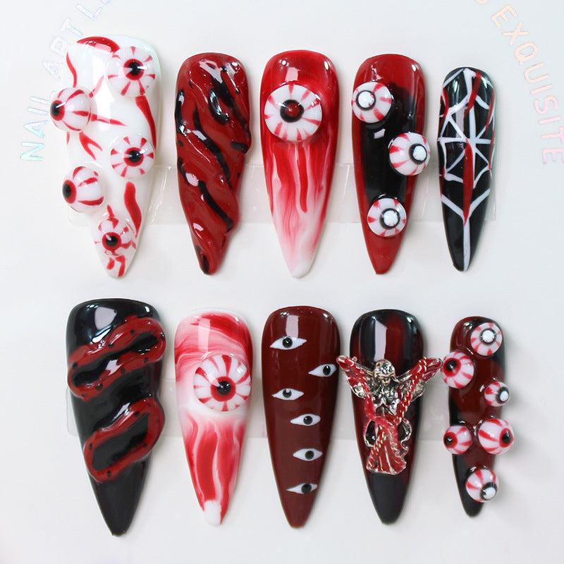 Halloween Kunstnagelset mit gruseligen Augen- und Schlangenmotiven Karnz
