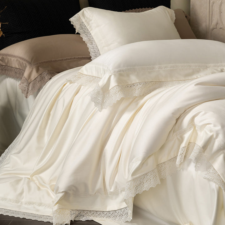 Spitzenbesetzte Luxus-Baumwoll-Satin Bettbezug Set