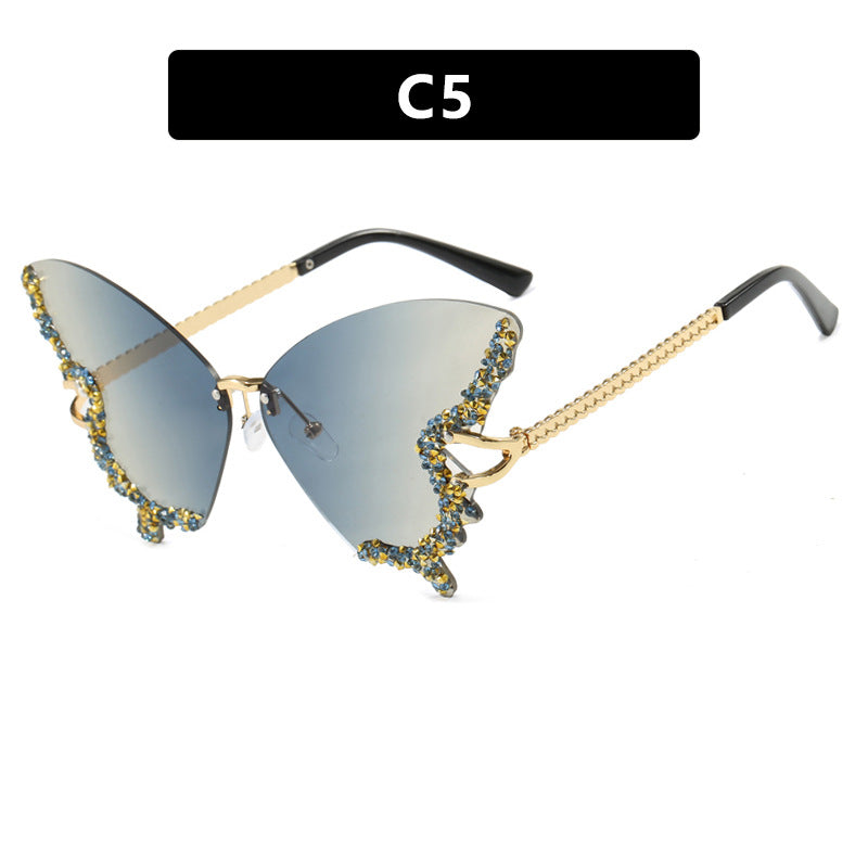 Damen große Cat-Eye Sonnenbrille mit funkelndem Strassbesatz und elegantem Rahmen Karnz