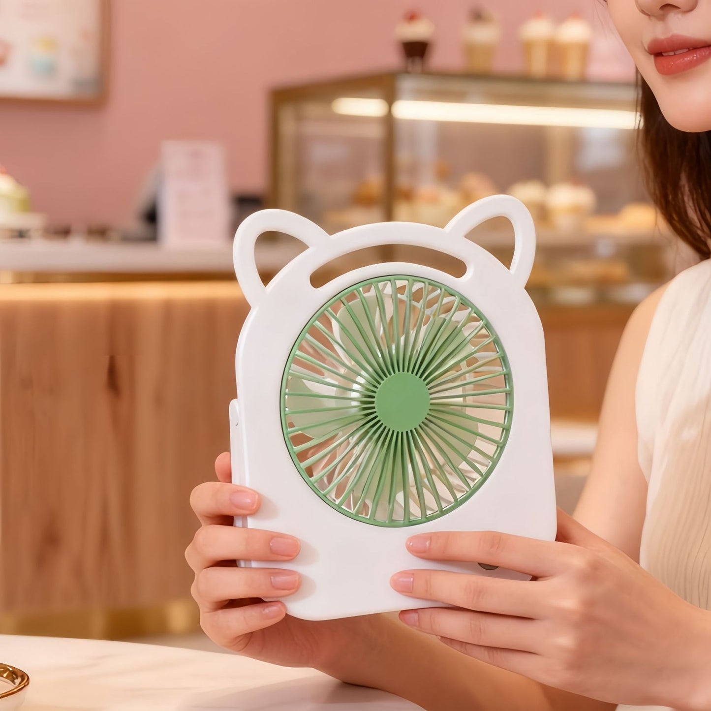 Damen Handventilator mit süßem Katzenmotiv Karnz