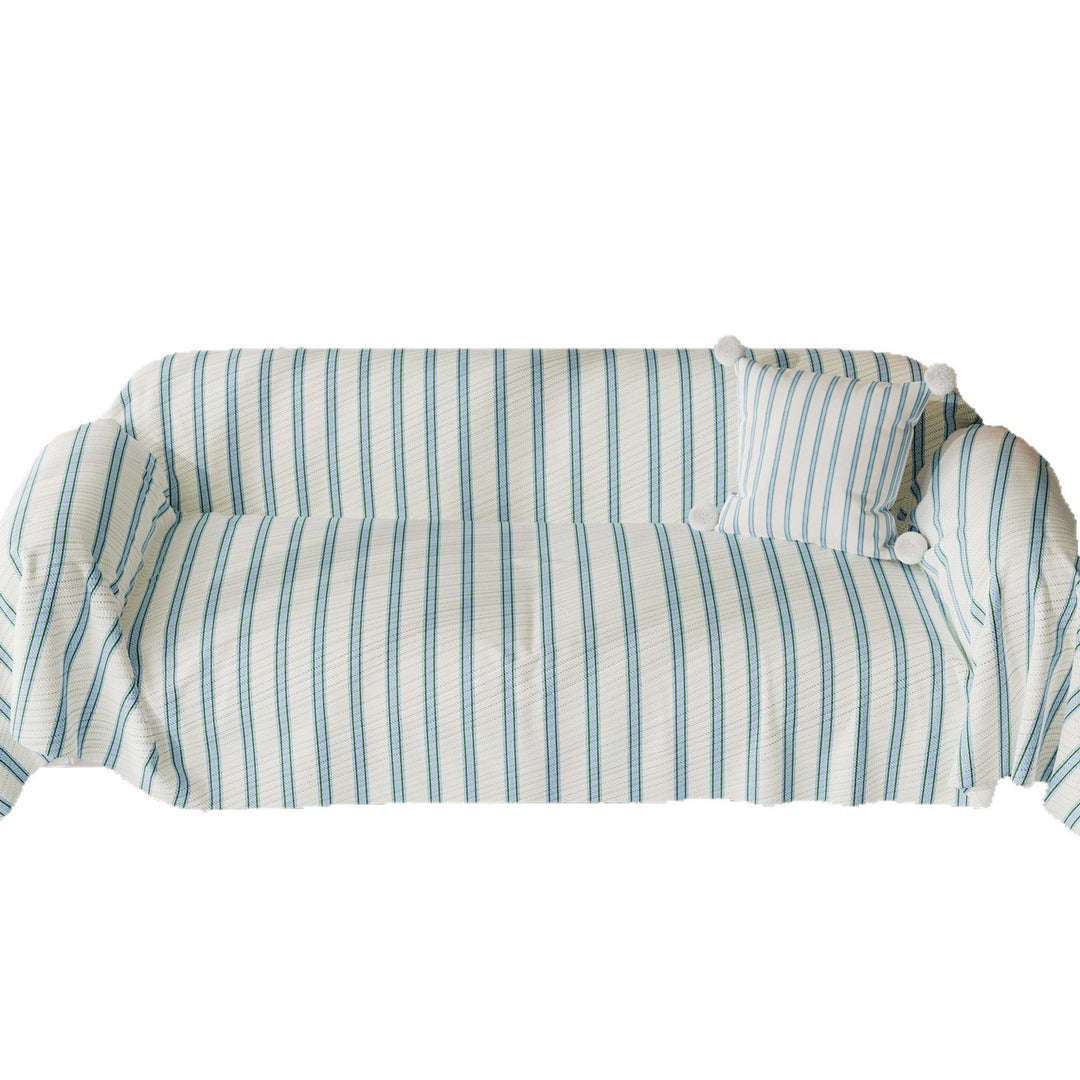 Quilted Striped Reversible Sofa Slipcover with Pom-Pom Accent Pillow