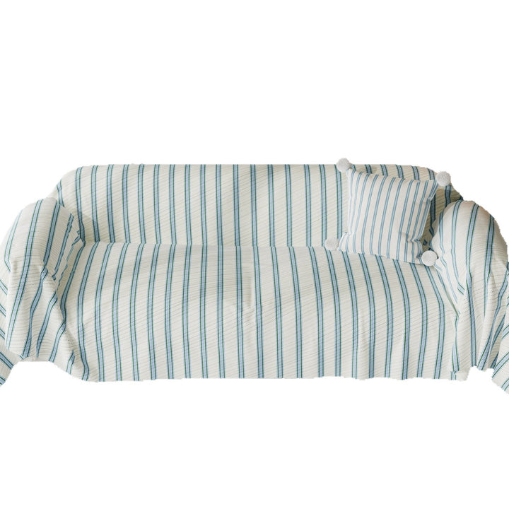Quilted Striped Reversible Sofa Slipcover with Pom-Pom Accent Pillow