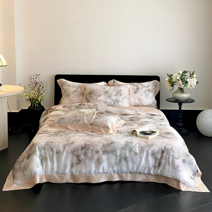 Luxuriöses Baumwollsatin-Bettwäsche-Set mit Aquarell-Marmorprint und feiner Saumkante
