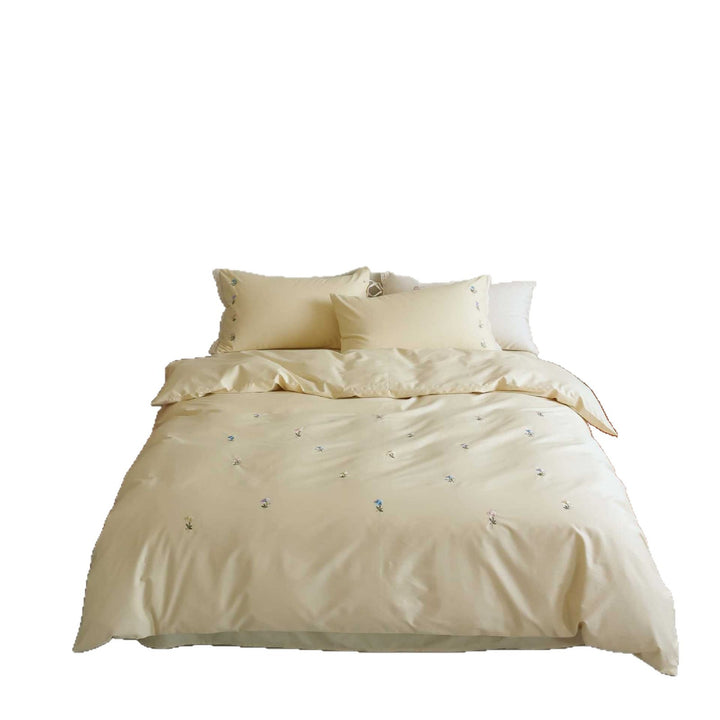 Besticktes Baumwollsatin-Bettwäsche-Set mit dezentem Blumen‑Streumotiv