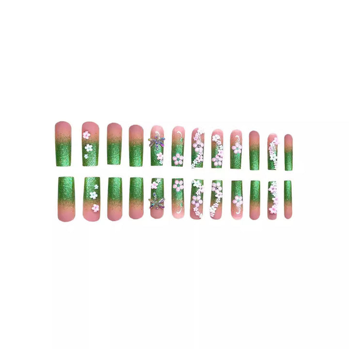 Blumenverzierter Press-On-Nagelset Karnz