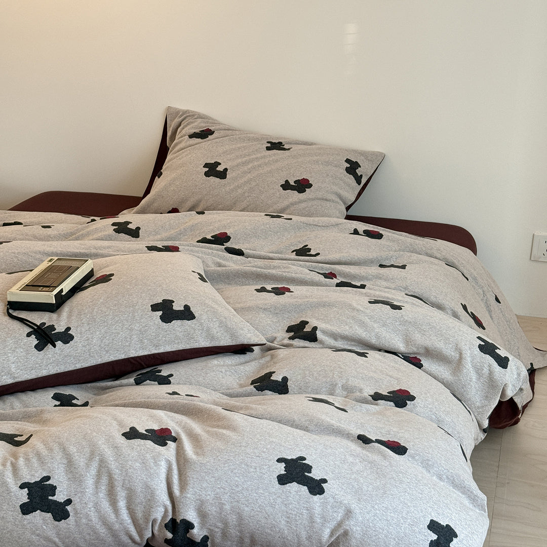 Baumwollmischung Teddy Motiv Bettbezug Set mit Kontrastsaum