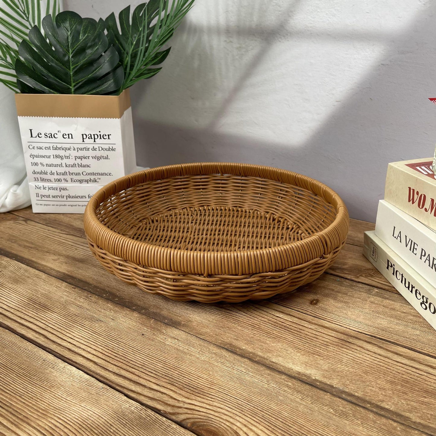 Damen runder Servierkorb aus geflochtenem Rattan Karnz