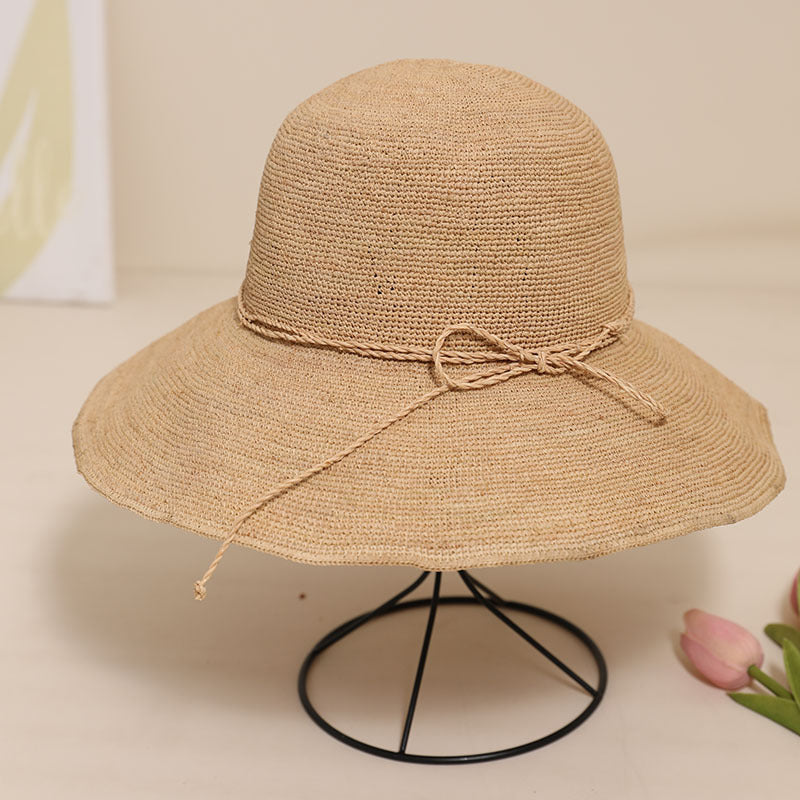 Damen Eleganter Strohhut mit verstellbarem Kordelzug Karnz