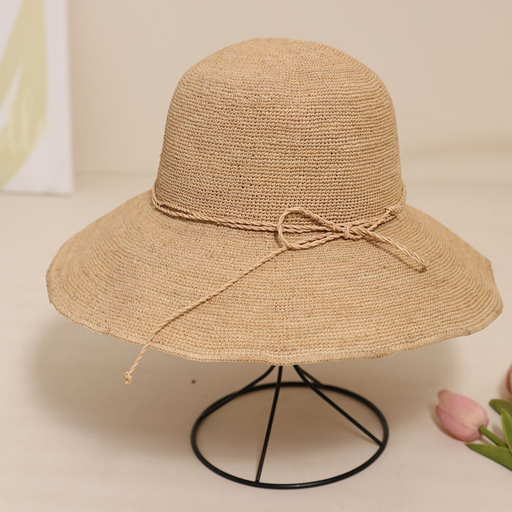 Damen Eleganter Strohhut mit verstellbarem Kordelzug Karnz