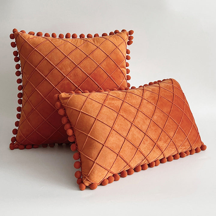 Dekorativer Samt Pom-Pom Gitter-Tufted Wurfkissenbezug