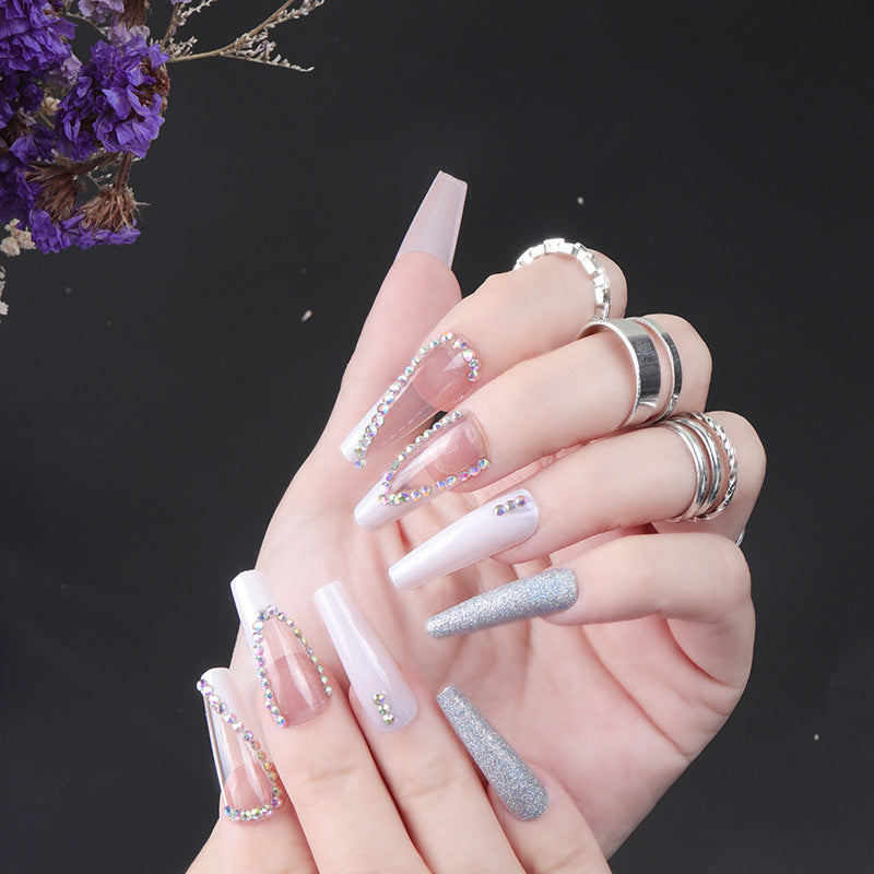 Rhinestone-verzierte lange Press-On Nägel Karnz