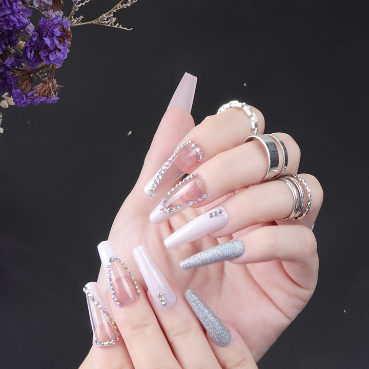 Rhinestone-verzierte lange Press-On Nägel Karnz