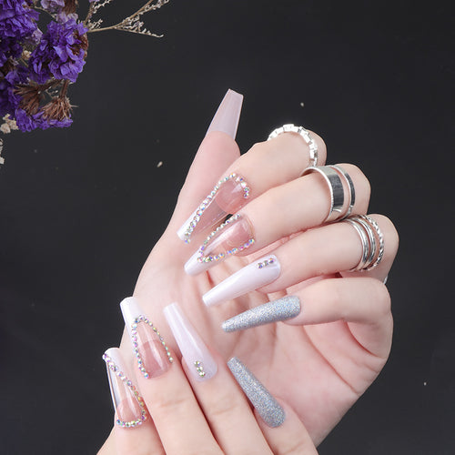 Rhinestone-verzierte lange Press-On Nägel Karnz