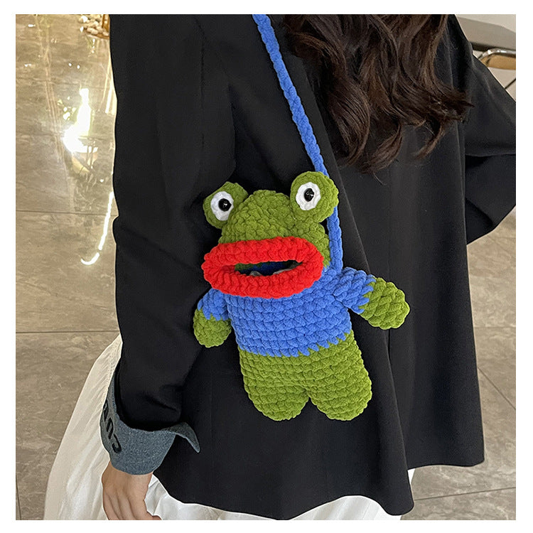 Spaßige gehäkelte Frosch-Motiv Mini-Rucksäcke
