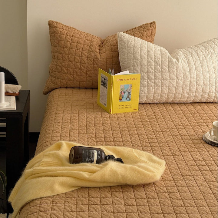 Gep quilteter Baumwollmischung Gitter-Quilt Bettüberwurf Set mit Kissenbezügen