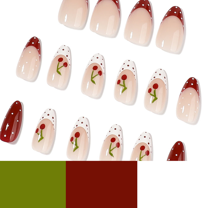 Kunstvolle Nagelverlängerungen mit fruchtigem Kirschdesign Karnz