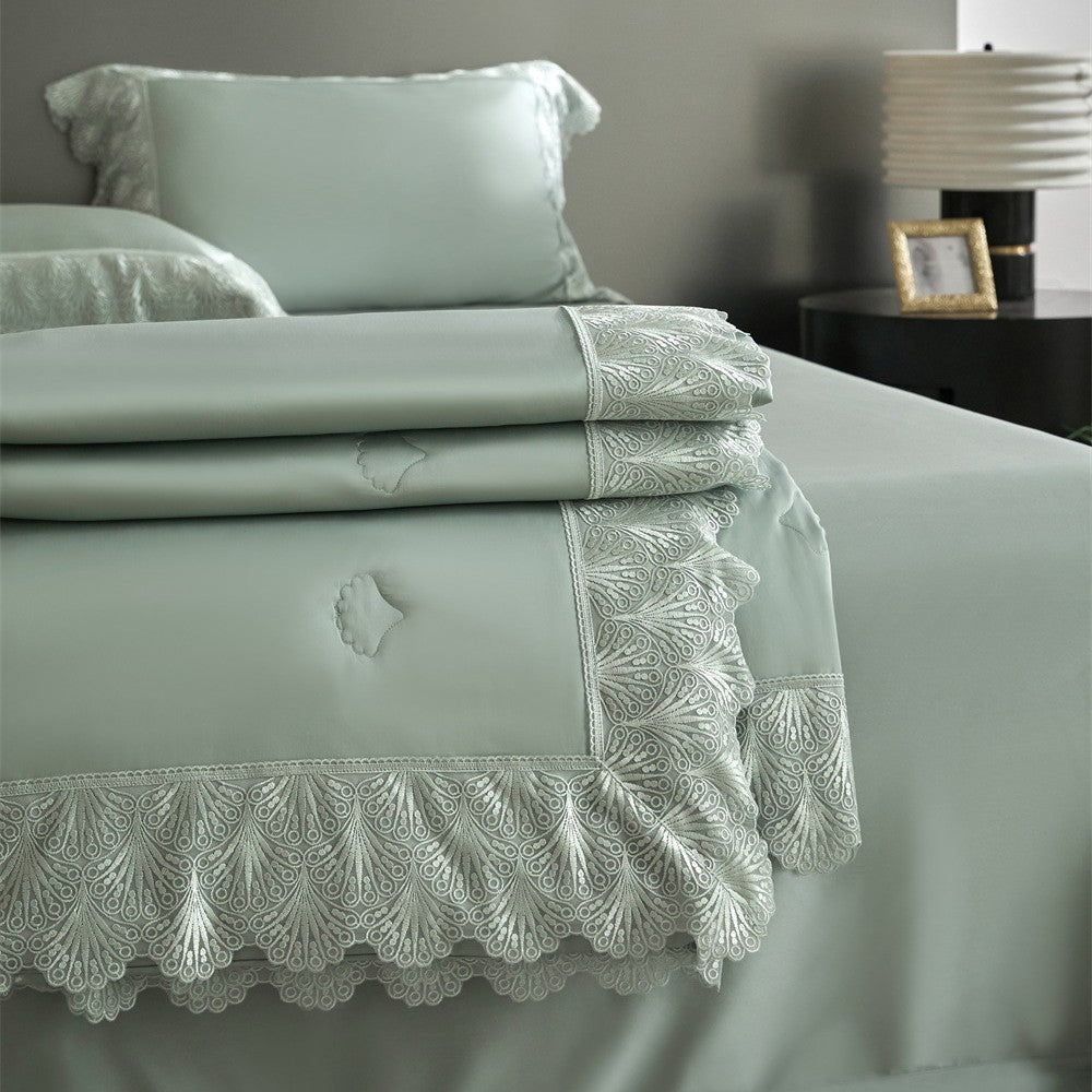 Luxuriöses Satin-Bettwäsche-Set mit französischer Spitzenbordüre