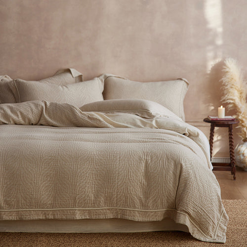 Gwaschtes Leinen-Jacquard Bettwäsche Set mit geflammten Kissenbezügen