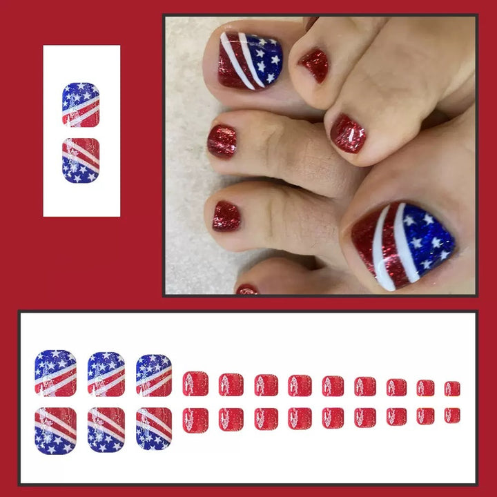 Fußnagelkunstset mit Kreativem Glitter-Design und Amerikanischem Motiv Karnz