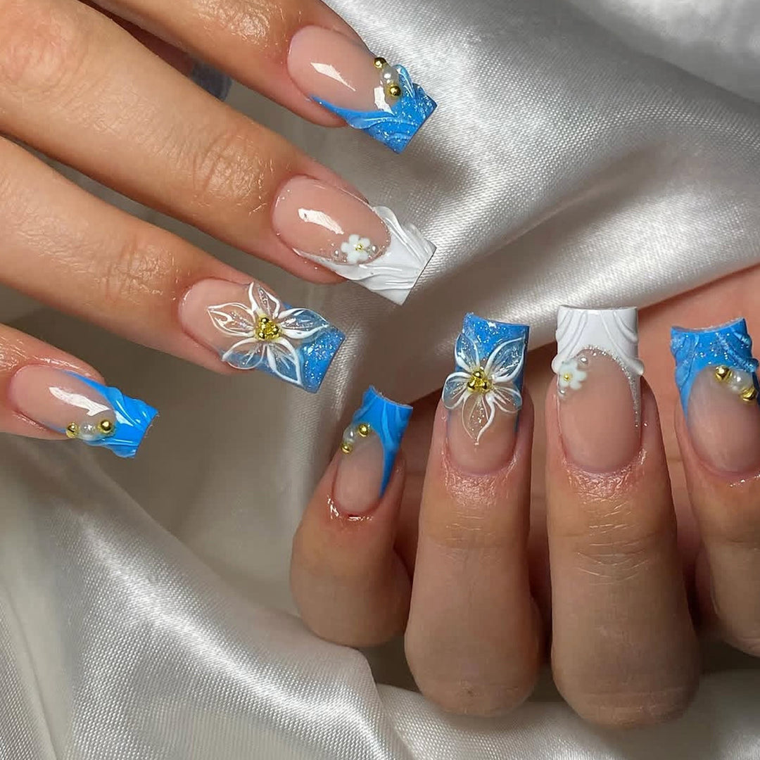 Elegantes Blumendesign Acryl-Nagel-Set Karnz