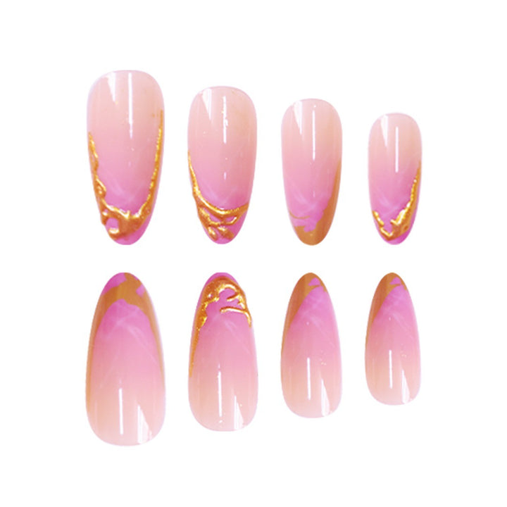 Elegante Stiletto Press-On Nagelerweiterungen mit goldenen Spitzenakzenten Karnz