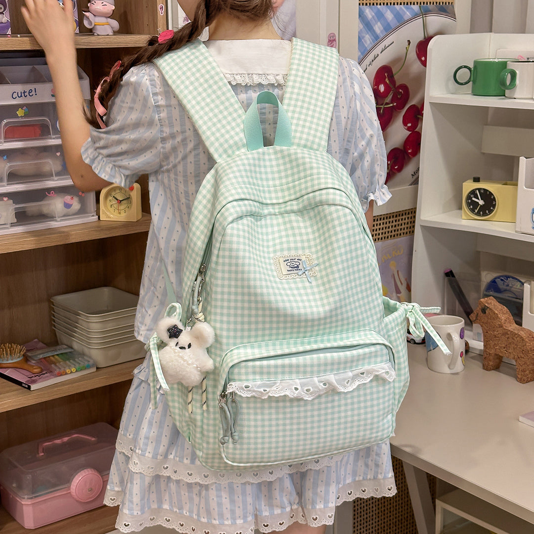 Lässiger Vintage Gingham Print Rucksack Karnz