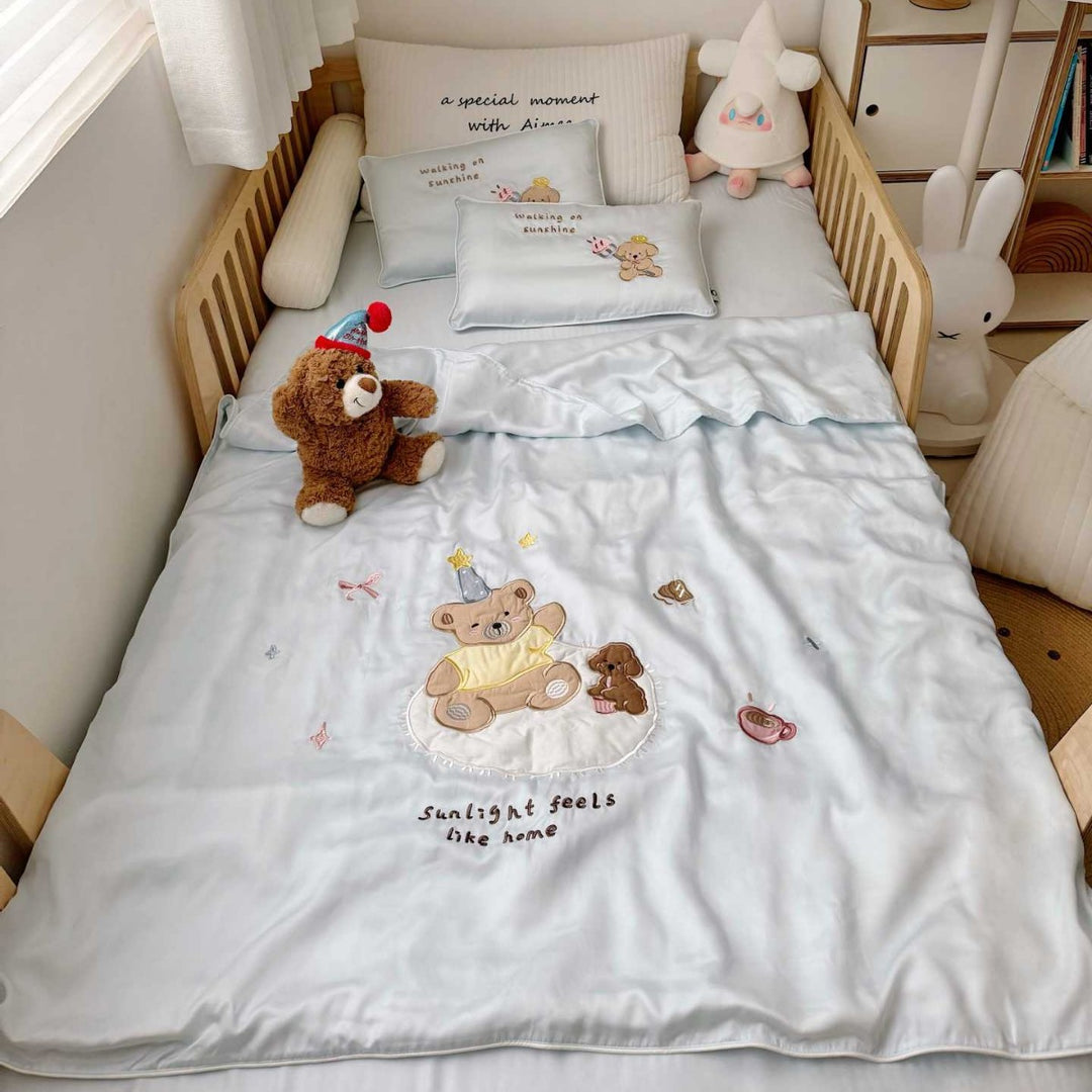 Kinder Satin Kleinkind Bettwäsche & Kissenbezug Set mit besticktem Tierapplikation
