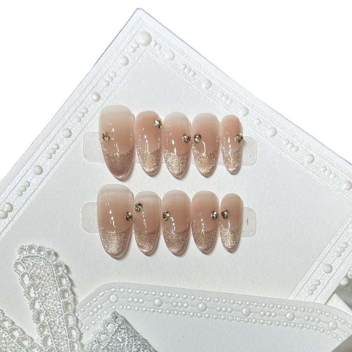 Eleganter Glitter-Akzent Press-On Nagel Set Karnz