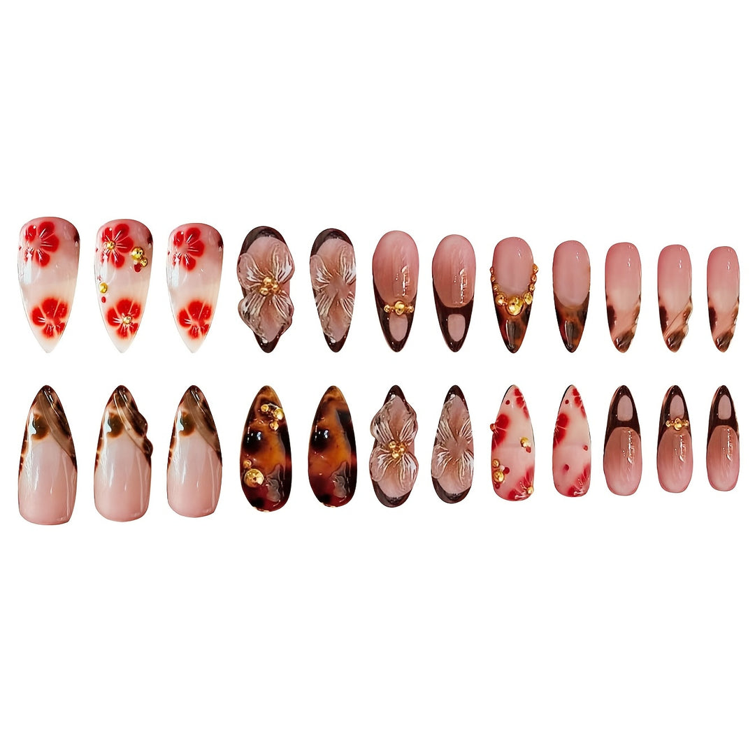 Künstlerisches Stiletto Press-On Nagelkunst Set Karnz