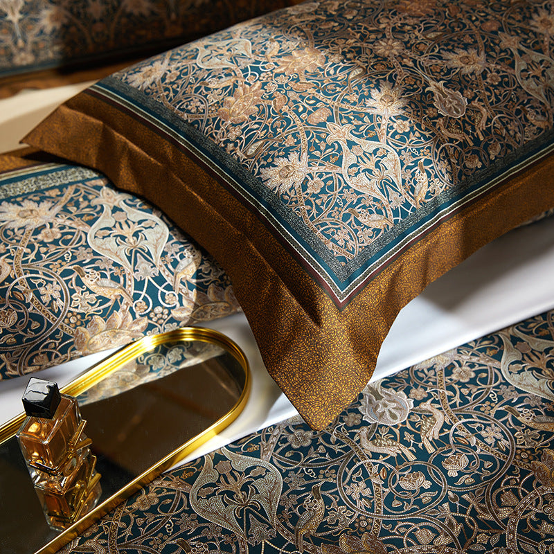 Satin-Feel Art Deco Bettbezug Set mit besticktem Motiv