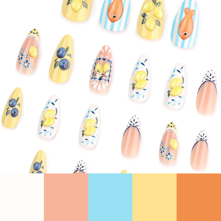 Kunstvolle Nagelverlängerungen mit fruchtigen Designs Karnz