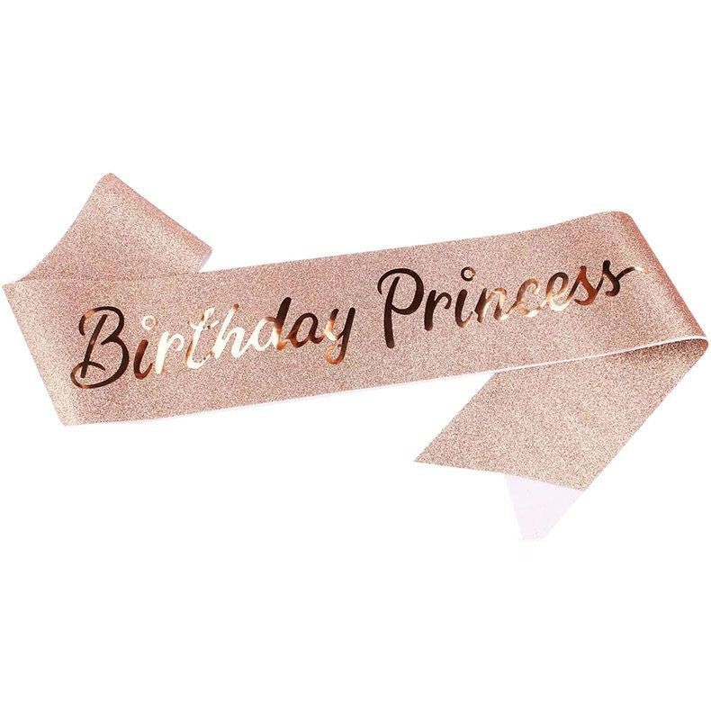Damen Glitzernde Prinzessinnenkrone mit Birthday Princess Schärpe Karnz