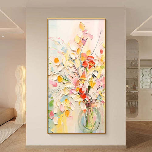 Künstlerisches strukturiertes florales Leinwandkunstwerk für Innenräume