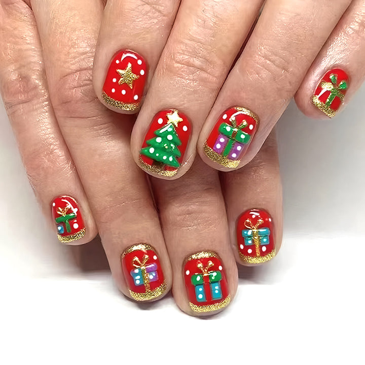Festliche Weihnachtsmotiv Press-On Nagelkunst Karnz