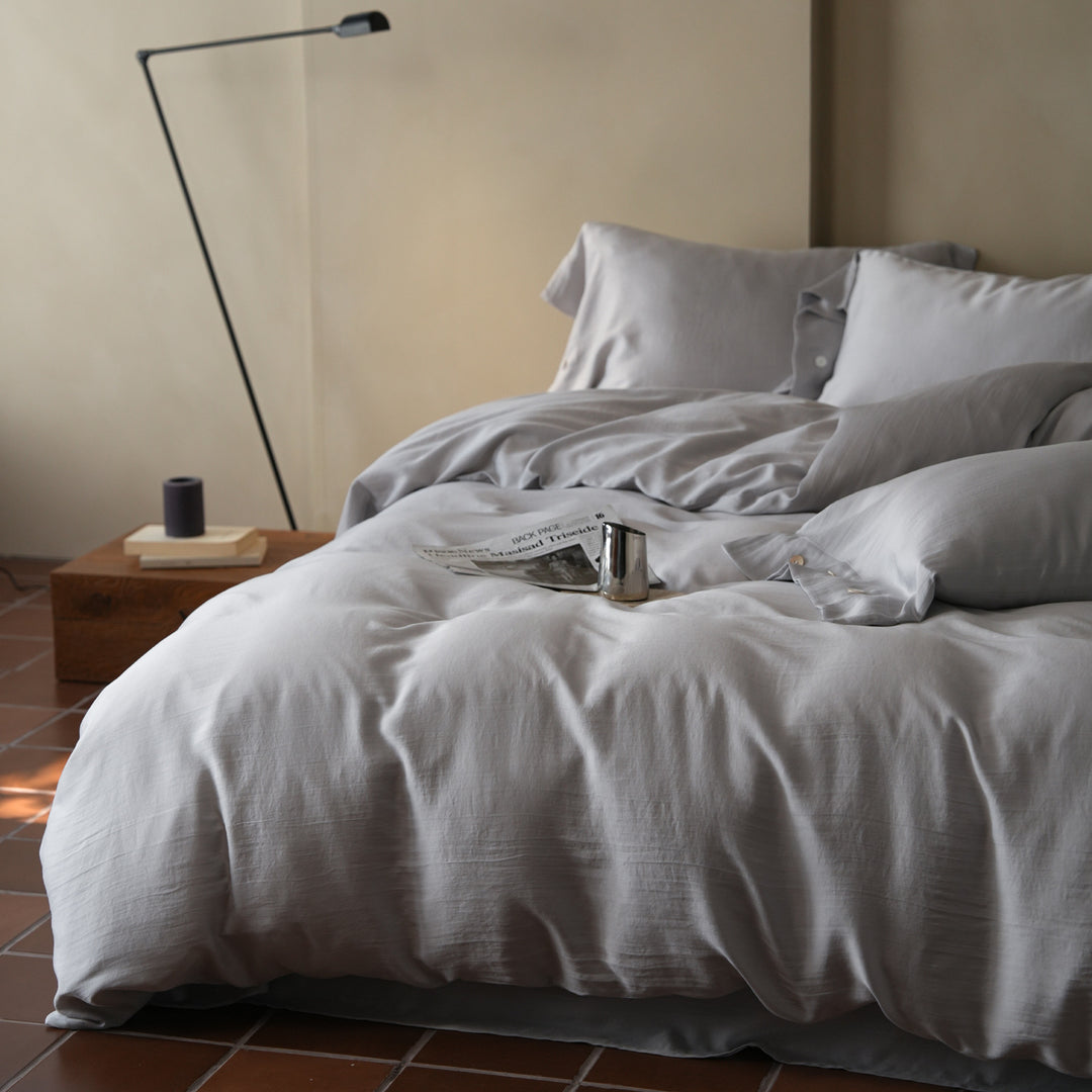 Luxus Bio-Baumwoll-Satin-Bettbezug-Set mit Knopfverschluss