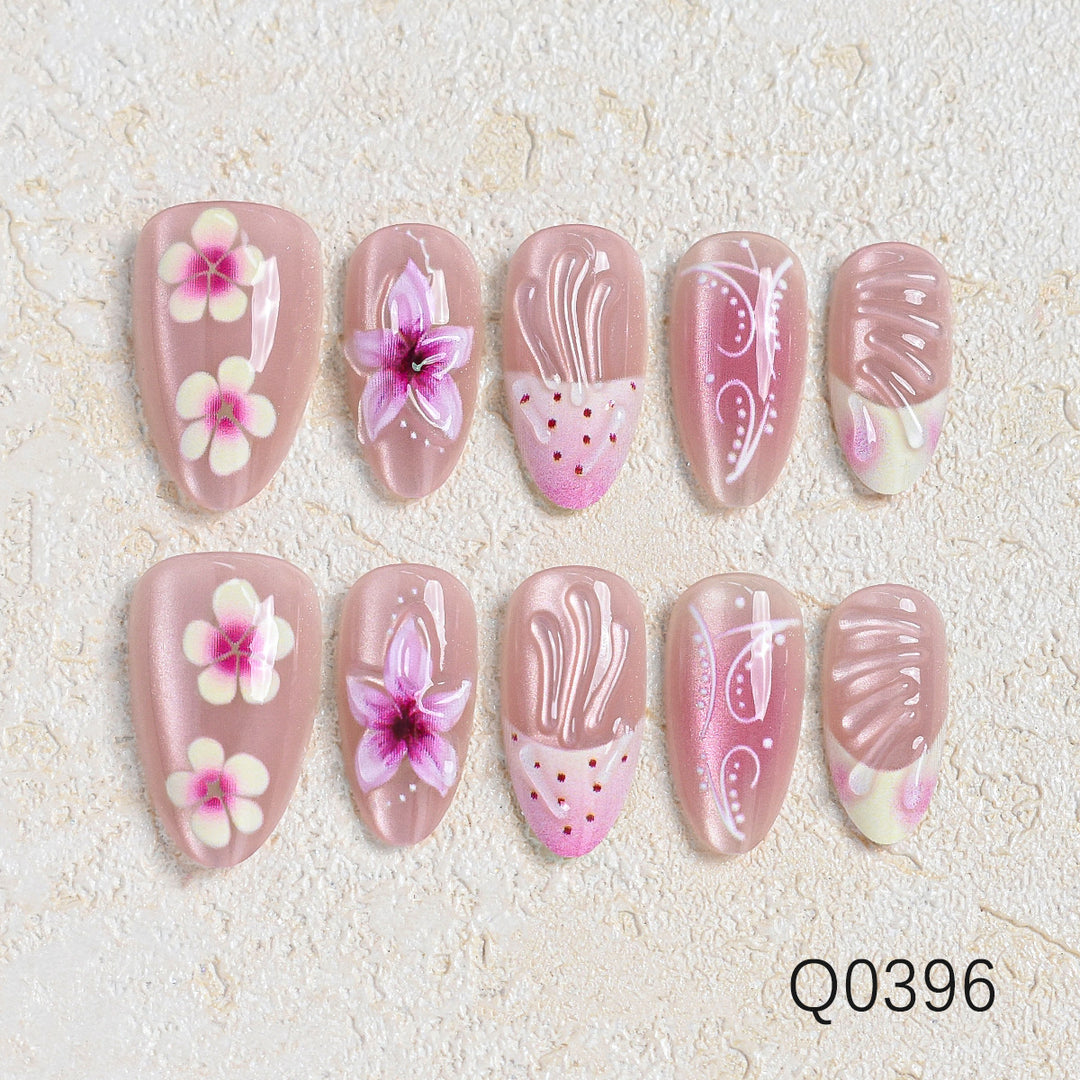 Künstlerisches Blumendesign Press-On Nagelset Karnz