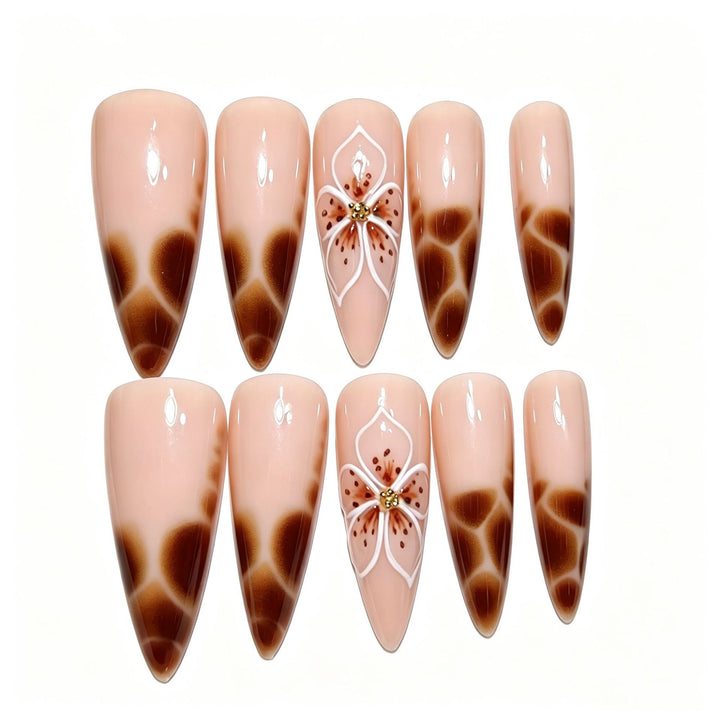 Blumenmuster Stiletto Press-On Nagelspitzen Karnz