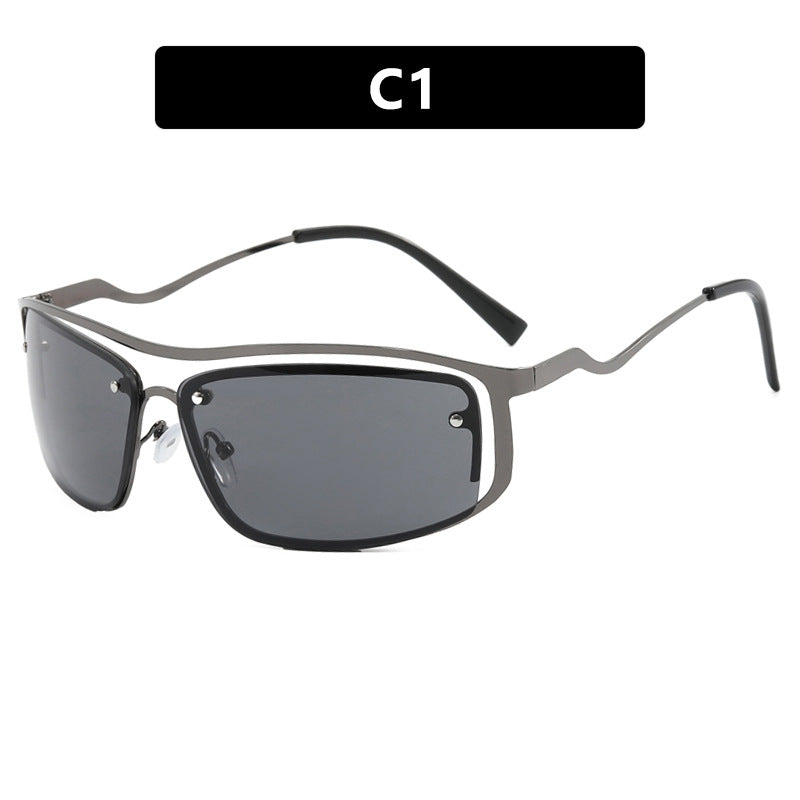 Damen futuristische Sonnenbrille mit elegantem Metallrahmen und hochtransparenten Gläsern Karnz