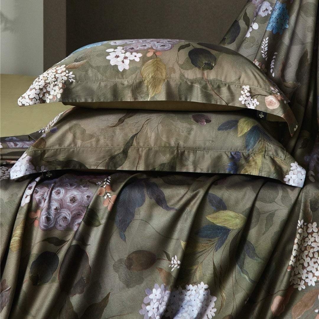 Botanisches Satin-Jacquard Luxus Bettbezug-Set mit satinierter Rückseite & Euro Kopfkissenbezügen