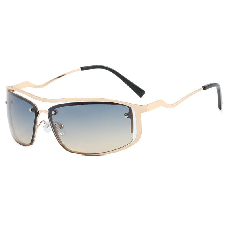 Damen futuristische Sonnenbrille mit elegantem Metallrahmen und hochtransparenten Gläsern Karnz