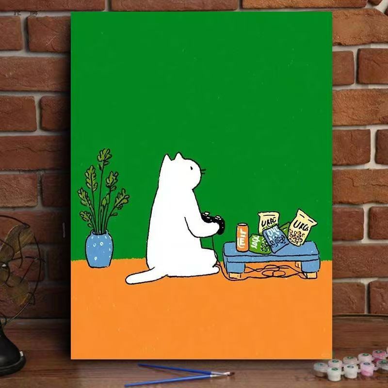 Verspielte Katze gießende Pflanzen Leinwandkunst Karnz