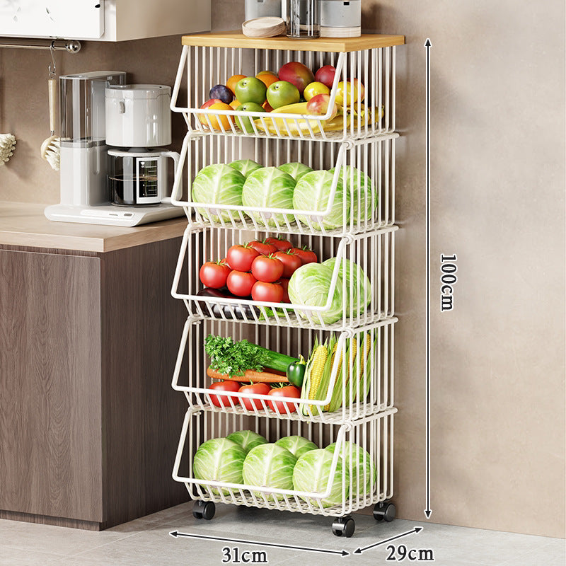 Multi-Tier Rolling Wire Obstlager-Turm mit Holzoberfläche