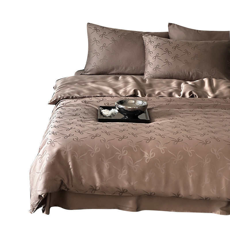 Luxuriöse Satin-Bettwäschegarnitur mit Jacquard-Schleifenmuster