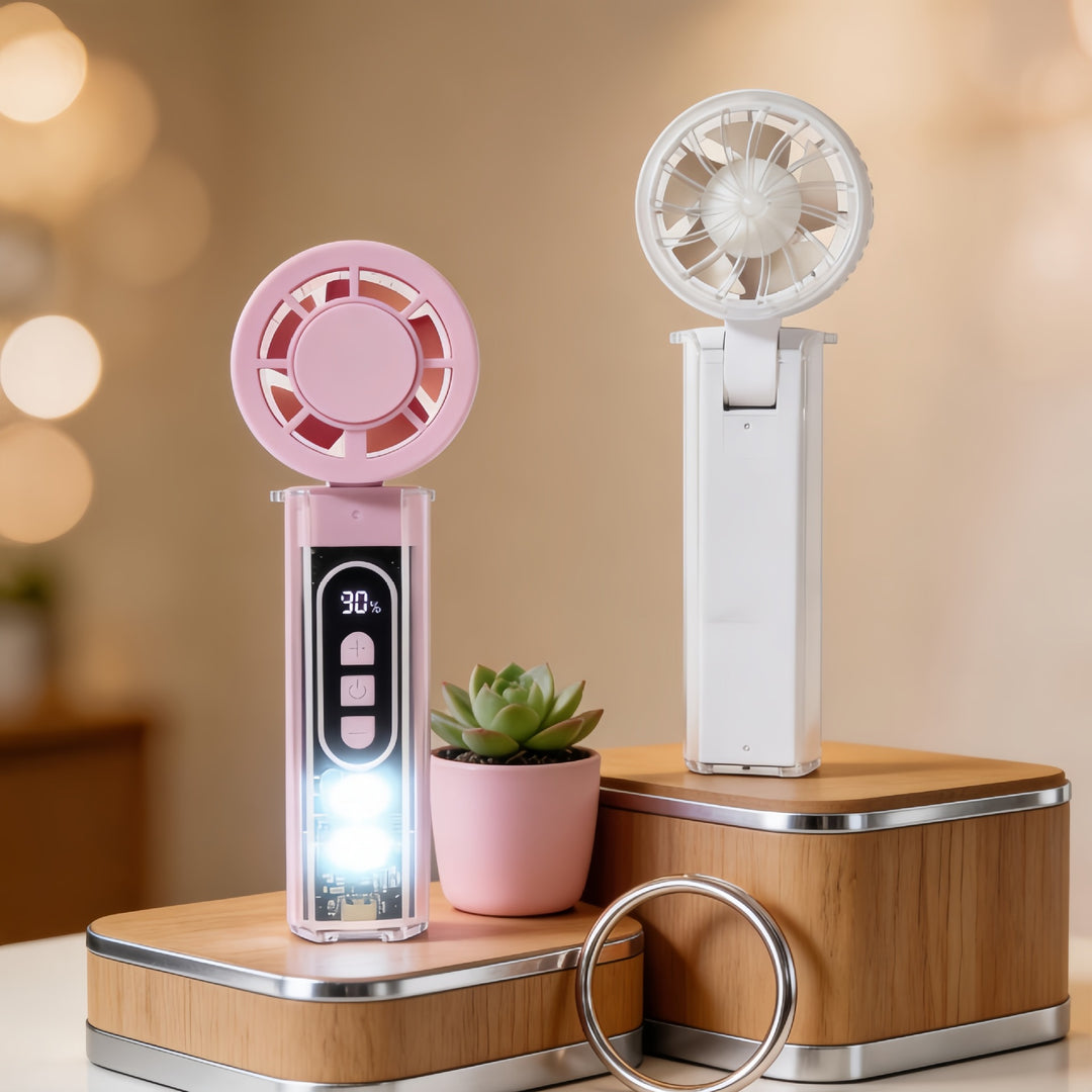 Damen Tragbarer Mini-Ventilator mit LED-Anzeige und USB-Ladefunktion Karnz