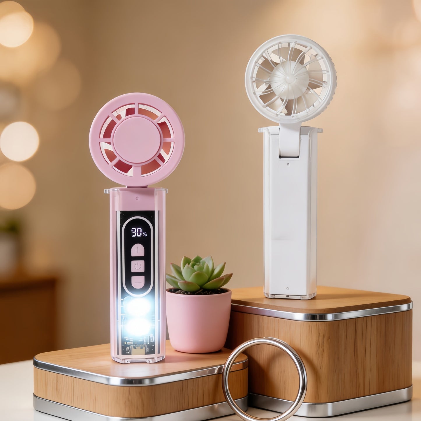 Damen Tragbarer Mini-Ventilator mit LED-Anzeige und USB-Ladefunktion Karnz