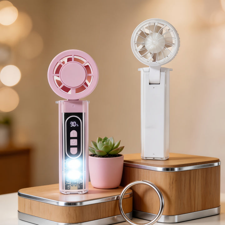 Damen Tragbarer Mini-Ventilator mit LED-Anzeige und USB-Ladefunktion Karnz