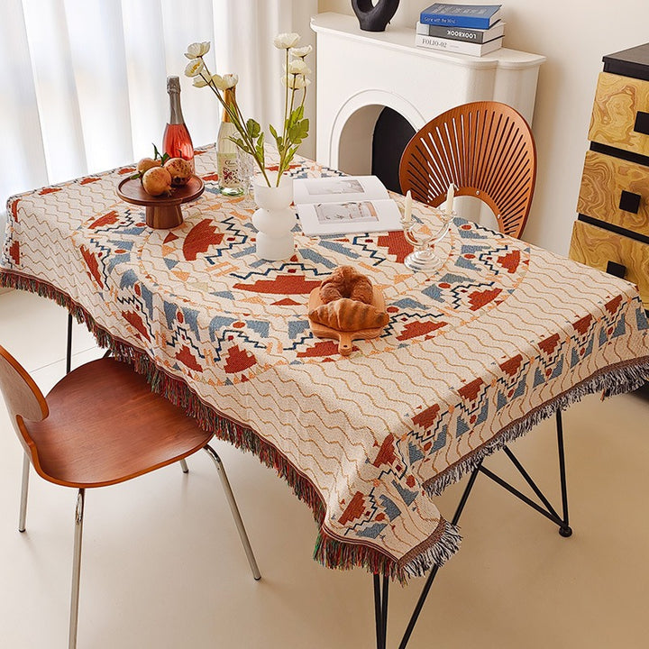 Runde texturierte Waffelgewebe-Fransen-Tischdecke mit Quastenrand