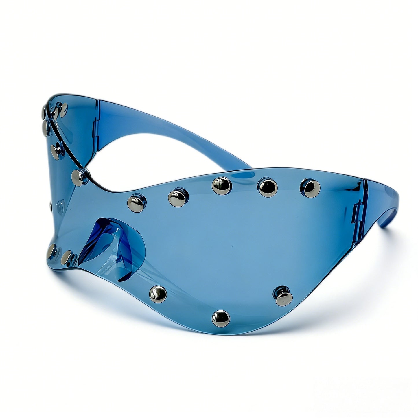 Damen futuristische Designer-Sonnenbrille mit dekorativen Metallelementen Karnz