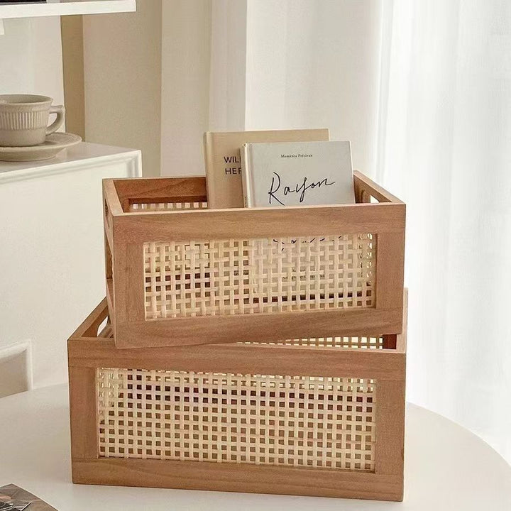 Hochwertiger Aufbewahrungskorb mit Rattan-Details Karnz