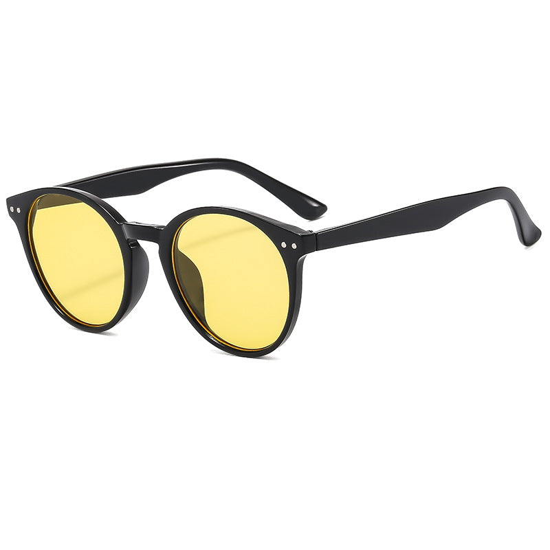 Damen modische runde Sonnenbrille mit transparentem Rahmen und UV-Schutz Karnz